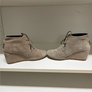TOMS Suede Taupe Wedge Bootie